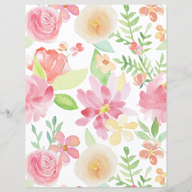 Fresh Spring Watercolor Florals Scrapbook Paper (Front)