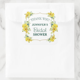 Fresh Spring Yellow Floral Bridal Shower Thank You Square Sticker