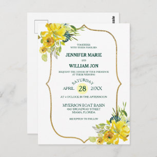 Fresh Spring Yellow Floral Golden Bouquet Wedding Postcard