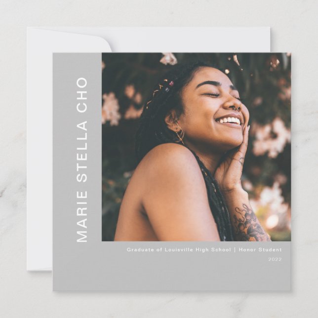 Fresh start grey minimal photo graduation  invitation (Front)