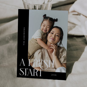 Fresh Start New Year Black Curved Frame Photo Holiday Card