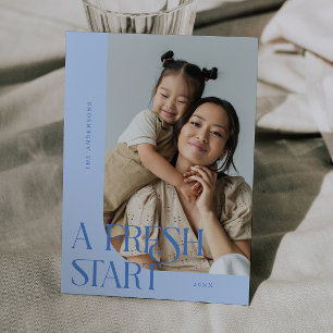 Fresh Start New Year Icy Blue Curved Frame Photo Holiday Card