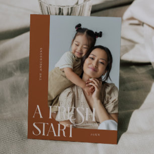Fresh Start New Year Terracotta Curved Frame Photo Holiday Card