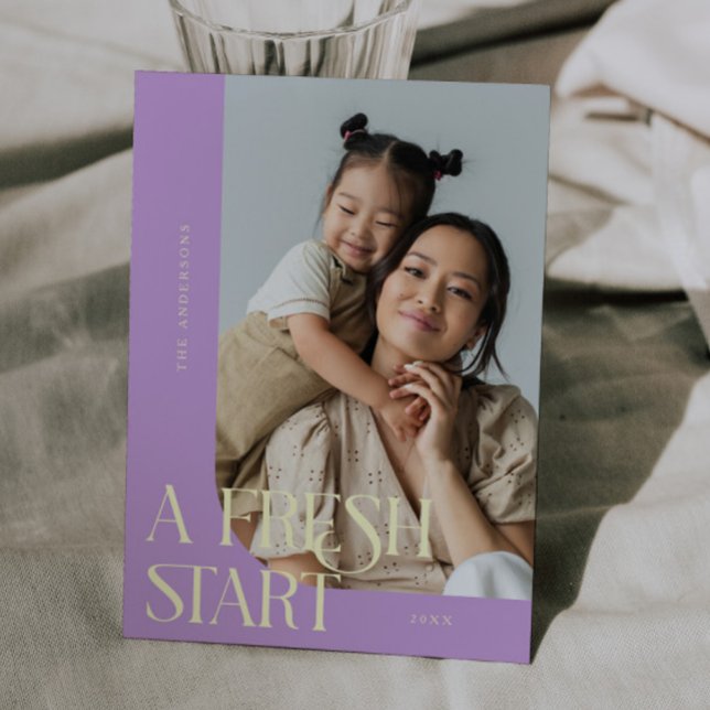 Fresh Start New Year Wisteria Curved Frame Photo Holiday Card (Creator Uploaded)