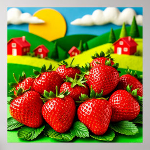 Fresh Strawberries Displayed on Greenfield  Poster