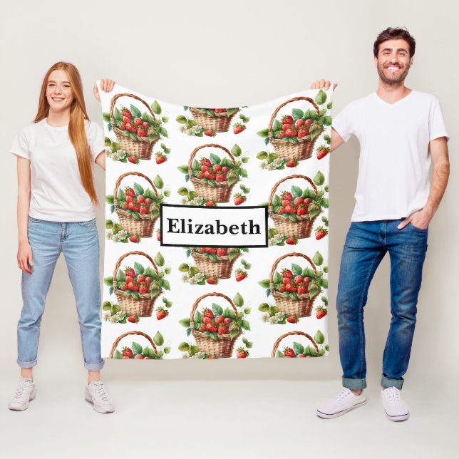 Fresh Strawberries in a Wicker Basket Fleece Blanket (In Situ)