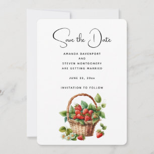Fresh Strawberries in a Wicker Basket Save The Date