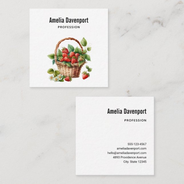 Fresh Strawberries in a Wicker Basket Square Business Card (Front/Back)