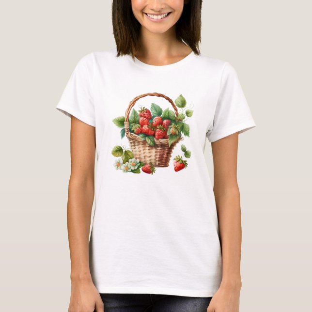 Fresh Strawberries in a Wicker Basket T-Shirt (Front)