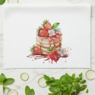 Fresh Strawberries on Pancakes  Tea Towel