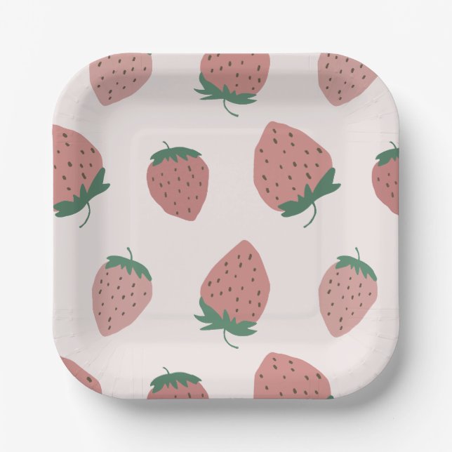 Fresh Strawberries pattern Paper Plate (Front)