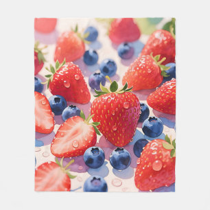 Fresh Strawberry Blueberry Burst Fleece Blanket
