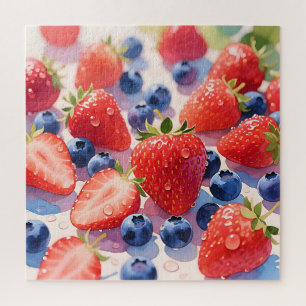 Fresh Strawberry Blueberry Burst Jigsaw Puzzle