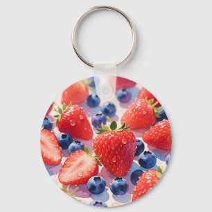 Fresh Strawberry Blueberry Burst Key Ring