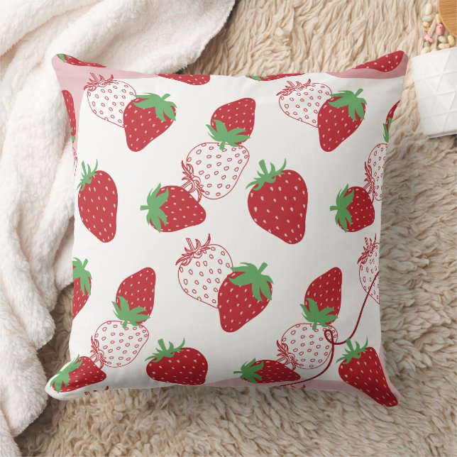 Fresh Strawberry Botanical Pattern Cushion (Blanket)