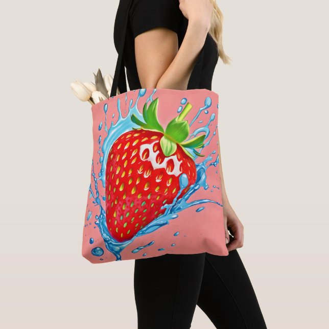 Fresh Strawberry Burst Tote Bag (Close Up)