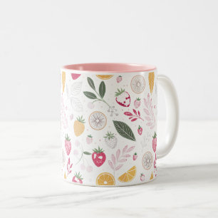 Fresh Strawberry & Citrus Leaves – Soft Botanical Two-Tone Coffee Mug