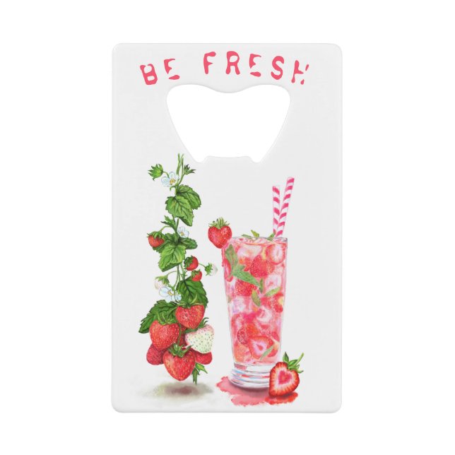 Fresh Strawberry Drink Bottle Opener - Custom Text (Front)