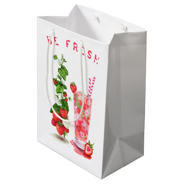 Fresh Strawberry Drink Gift Bag - Custom Text (Back Angled)