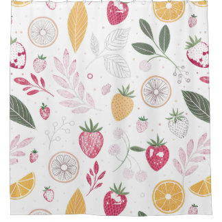 Fresh Strawberry & Floral Shower Curtain – Bright