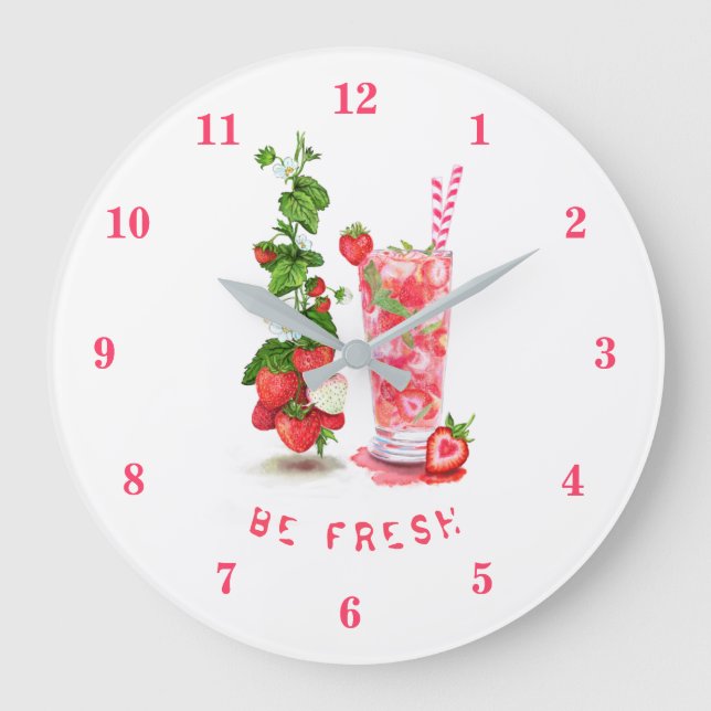 Fresh Strawberry Juice Cool Drink - Summer Time Large Clock (Front)