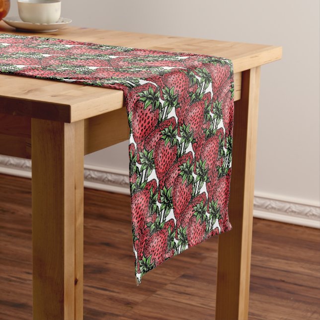 Fresh Strawberry Pattern Summer Fruit Inspiration Short Table Runner (In Situ)