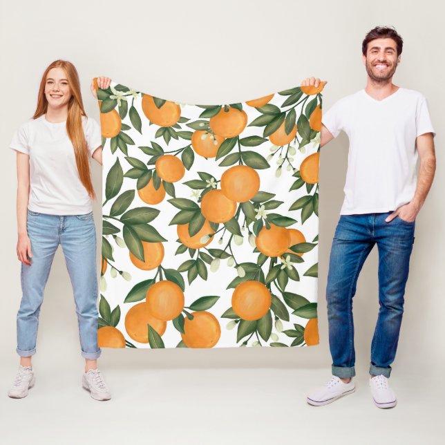 Fresh Summer Citrus Oranges Greenery Fleece Blanket (In Situ)