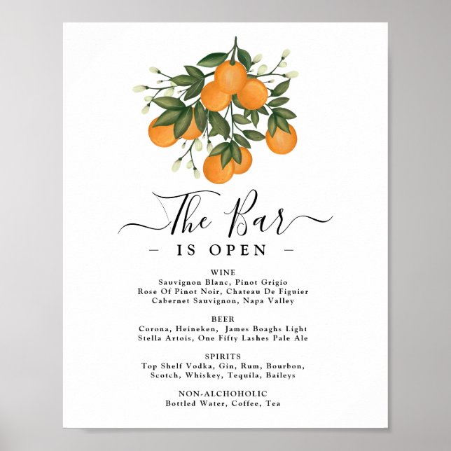 Fresh Summer Citrus Wedding Bar Signature Drinks Poster (Front)