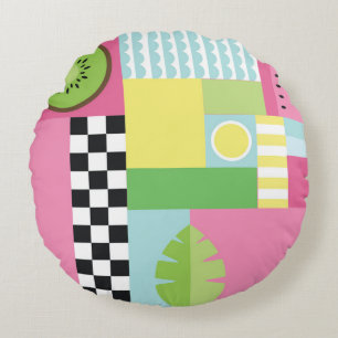 Fresh summer fruit,pop colourful mosaic round cushion