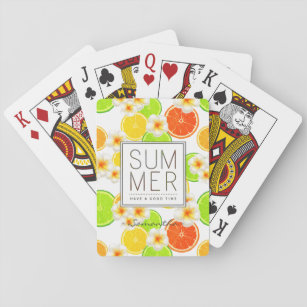 Fresh Summer Fruits and Exotic Plumeria Flowers Playing Cards