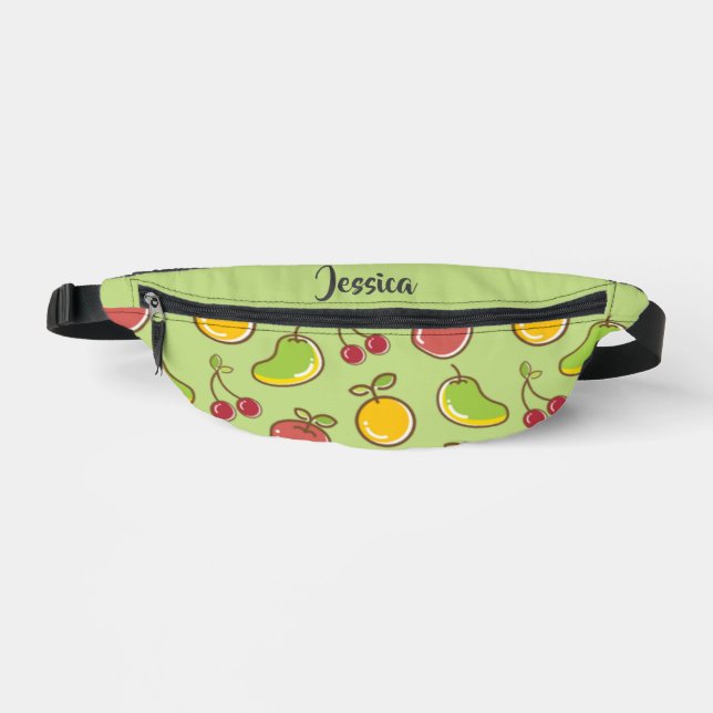 Fresh summer fruits green pattern bum bags (Front)