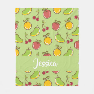Fresh summer fruits green pattern fleece blanket