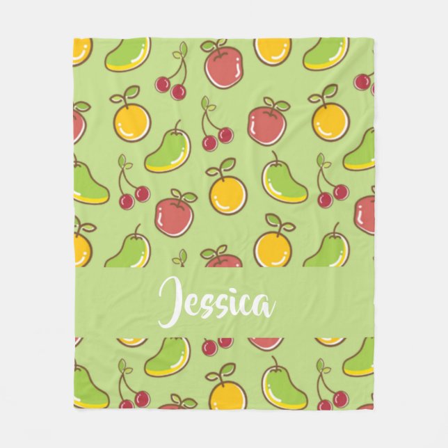 Fresh summer fruits green pattern fleece blanket (Front)