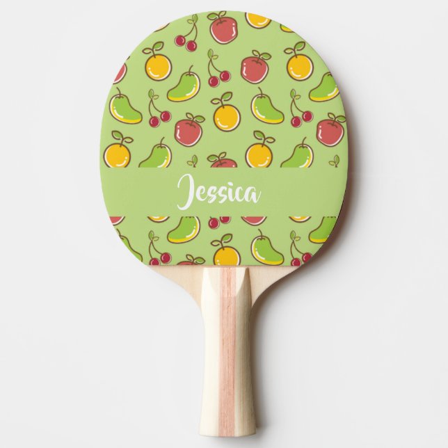 Fresh summer fruits green pattern ping pong paddle (Front)