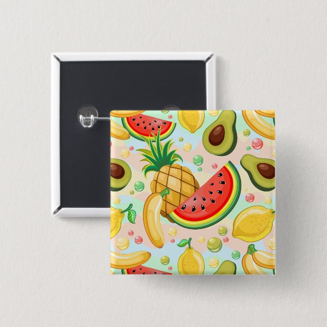 Fresh Summer Fruits Pattern 15 Cm Square Badge (Front & Back)