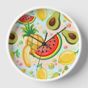 Fresh Summer Fruits Pattern Clock