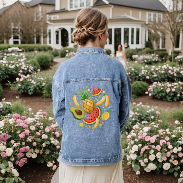 Fresh Summer Fruits Pattern Denim Jacket (Wedding Back)