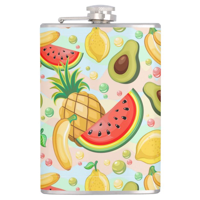 Fresh Summer Fruits Pattern Hip Flask (Front)
