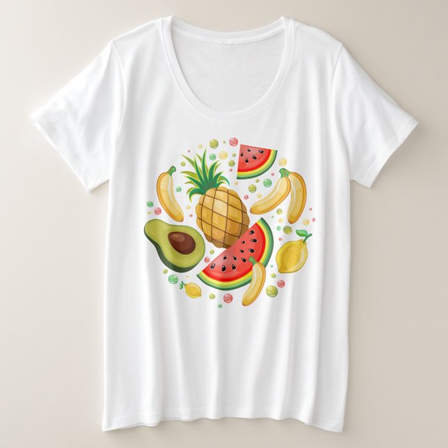 Fresh Summer Fruits Pattern Plus Size T-Shirt (Design Front)