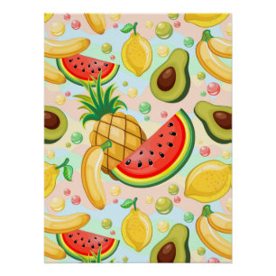 Fresh Summer Fruits Pattern Poster