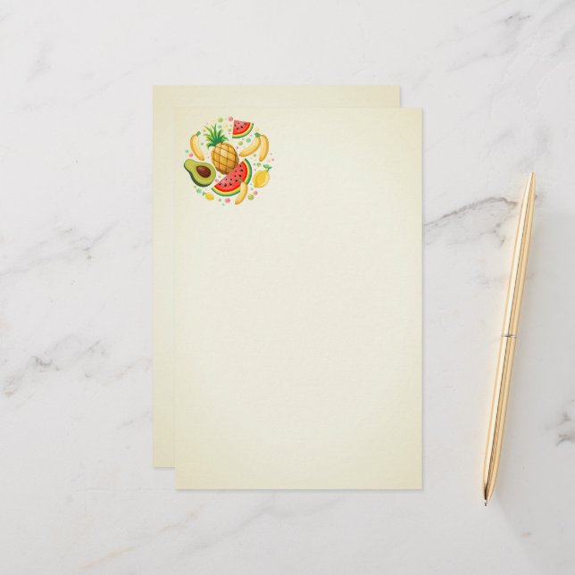 Fresh Summer Fruits Pattern Stationery (Front/Back In Situ)