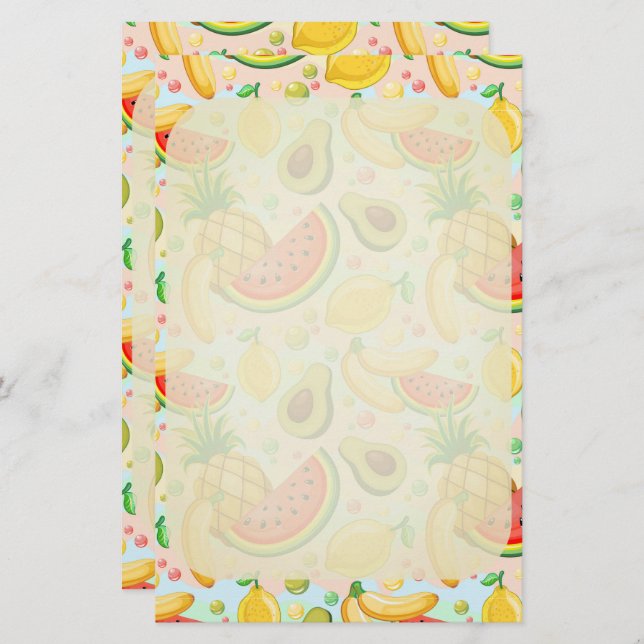 Fresh Summer Fruits Pattern Stationery (Front/Back)