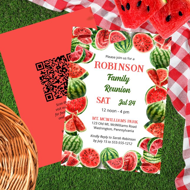 Fresh Summer Watermelons QR Code Family Reunion Invitation (Fresh Summer Watermelons QR Code Family Reunion Invitation)