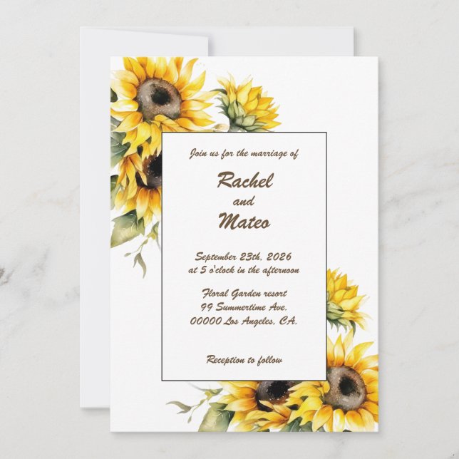 Fresh Sunflowers: Personalized Wedding Invitation (Front)