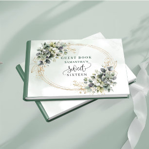Fresh Sweet 16 sage green watercolor botanical   Guest Book