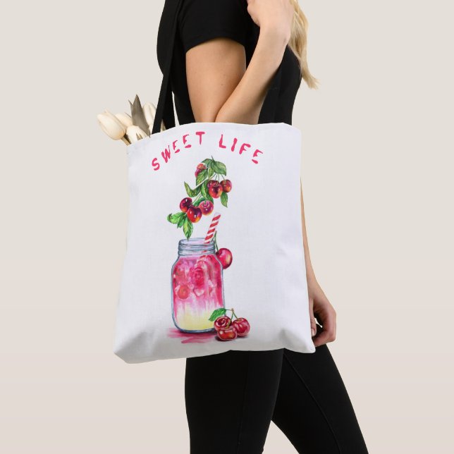 Fresh Sweet Cherry Juice Cool Drink - Summer Party Tote Bag (Close Up)