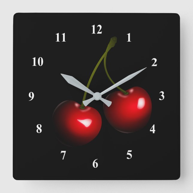 Fresh Sweet Cherry Square Wall Clock (Front)