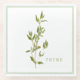 FRESH THYME Glass Beverage Coaster (+text)