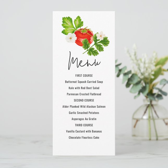 Fresh Tomato Modern Menu Invitation (Standing Front)