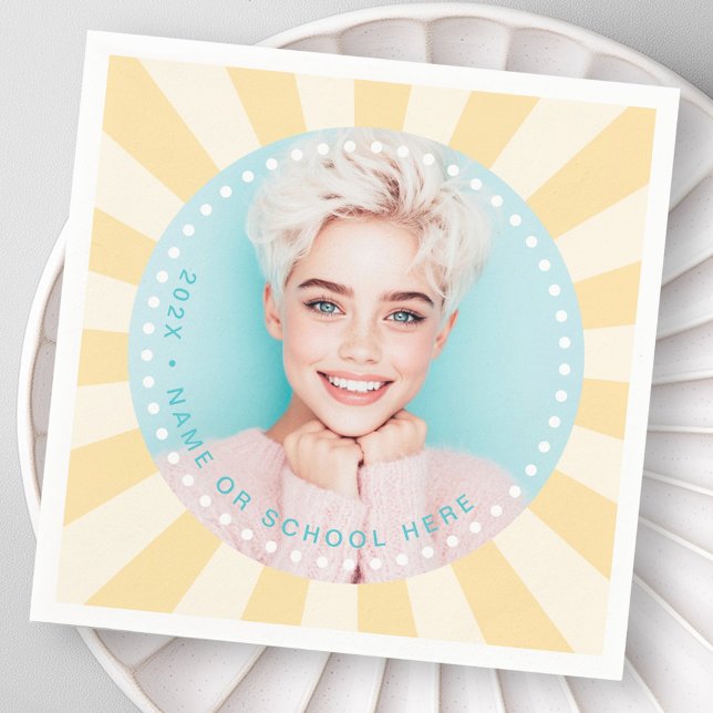 Fresh trendy sunburst student graduation photo napkin (Fresh trendy sunburst student graduation photo napkins)